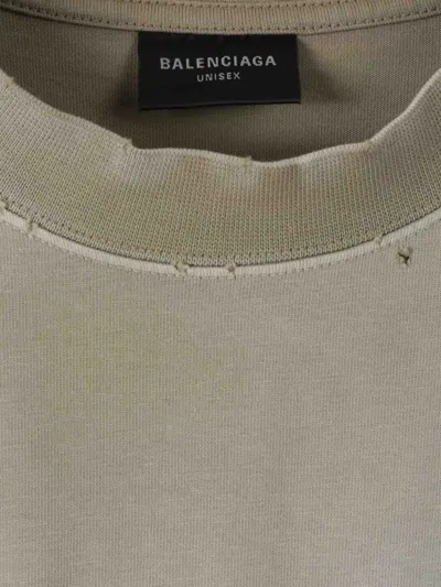 Balenciaga Crew Neck Distressed Neckline Graphic Print In Military Green