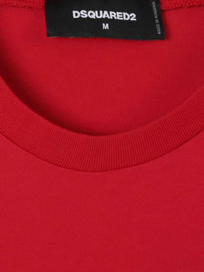 Dsquared2 Red Crewneck T-shirt With Logo Lettering On The Front In Cotton Man In Red