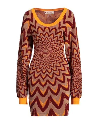 Marni Orange & Red Optical Motif Minidress In Mandarin