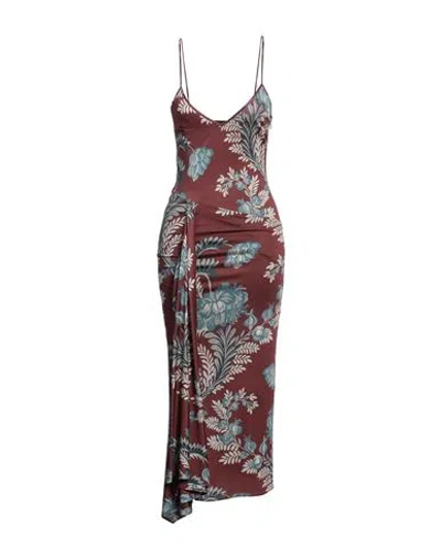 Etro Draped Floral-print Stretch-crepe Midi Dress In Red