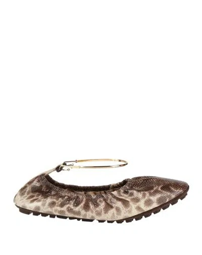 Fendi Woman Ballet Flats Brown Size 7 Leather In Animal Print