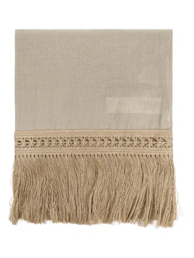 Max Mara Fringed Edge Wrap Scarf In Neutrals