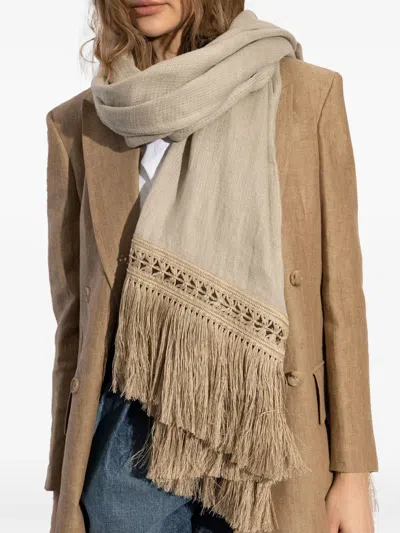 Max Mara Fringed Edge Wrap Scarf In Neutrals