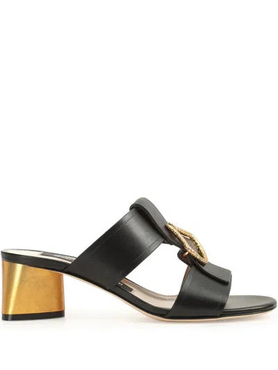 Sergio Rossi Block Heel Mules With Round Open Toe In Black