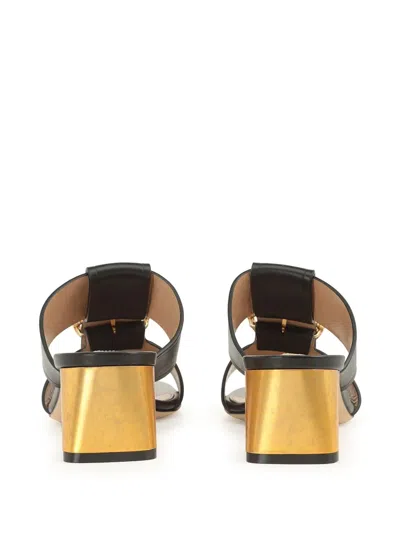 Sergio Rossi Block Heel Mules With Round Open Toe In Black