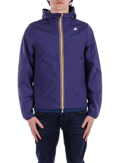 K-way Short Waterproof Jacket With Hood And Elastic Hem In Blu Blu E Verdi