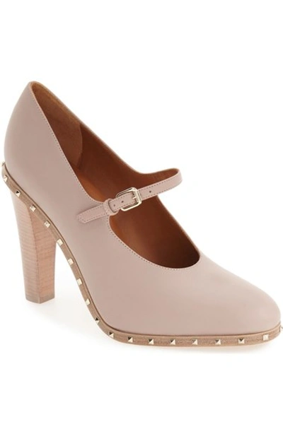 Shop Valentino 'soul Stud' Mary Jane Pump (women) In Nude Leather