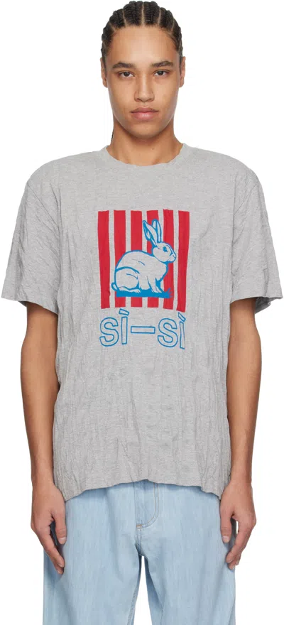 Bottega Veneta Men Grey Crewneck T-shirt With Maxi Print On The Front And Wrinkled Ffect In Cotton M In Gray