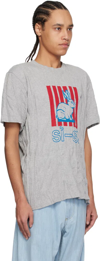 Bottega Veneta Men Grey Crewneck T-shirt With Maxi Print On The Front And Wrinkled Ffect In Cotton M In Gray