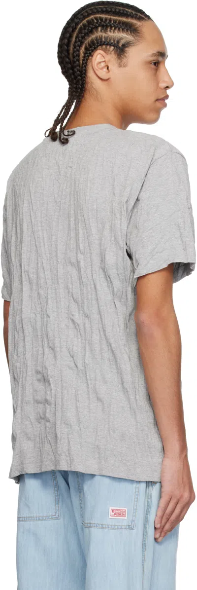 Bottega Veneta Men Grey Crewneck T-shirt With Maxi Print On The Front And Wrinkled Ffect In Cotton M In Gray