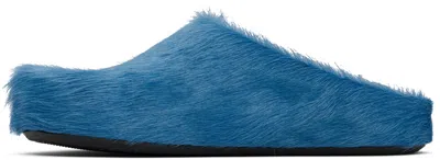 Marni Ponyskin And Leather Mules In Blue