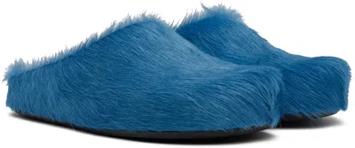 Marni Ponyskin And Leather Mules In Blue