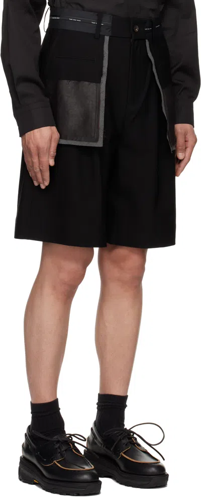 Feng Chen Wang Black Deconstructed Patchwork Shorts In Black