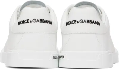 Dolce & Gabbana Portofino' White Low Top Sneakers With Contrasting Logo Detail In Leather
