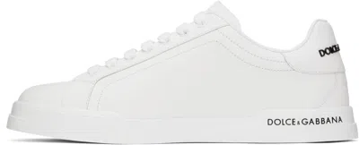 Dolce & Gabbana Portofino' White Low Top Sneakers With Contrasting Logo Detail In Leather