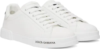 Dolce & Gabbana Portofino' White Low Top Sneakers With Contrasting Logo Detail In Leather