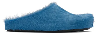 Marni Blue Long Hair Calfskin Fussbett Slip-on Loafers In 00b46 Mineral Blue