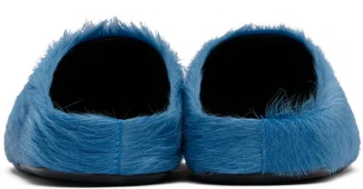 Marni Blue Long Hair Calfskin Fussbett Slip-on Loafers In 00b46 Mineral Blue