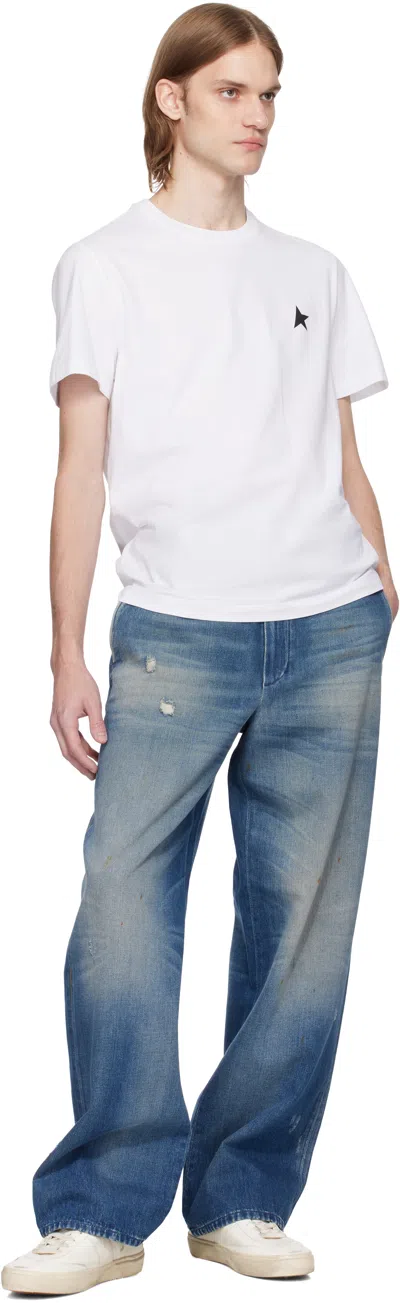 Golden Goose White T-shirt With Round Neck And One Star Logo Print On The Front In Cotton Man
