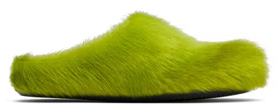 Marni Green Long Hair Calfskin Fussbett Slip-on Loafers In Green