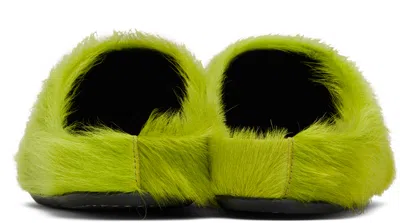 Marni Green Long Hair Calfskin Fussbett Slip-on Loafers In Green