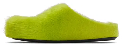 Marni Green Long Hair Calfskin Fussbett Slip-on Loafers In Green