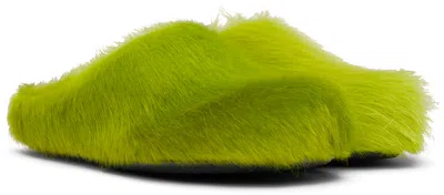 Marni Green Long Hair Calfskin Fussbett Slip-on Loafers In Green