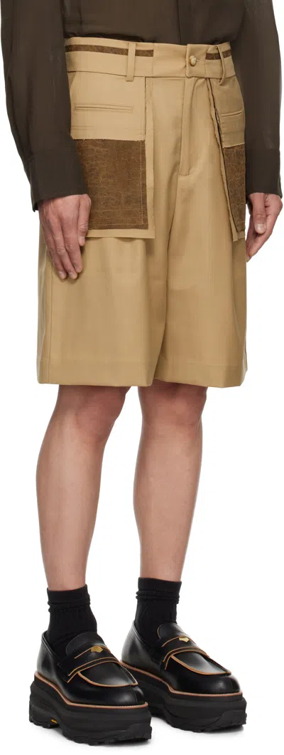 Feng Chen Wang Tan Deconstructed Patchwork Shorts In Brown