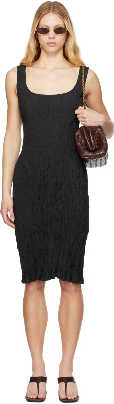Bottega Veneta Black Crinkled Midi Dress In 1000 Black