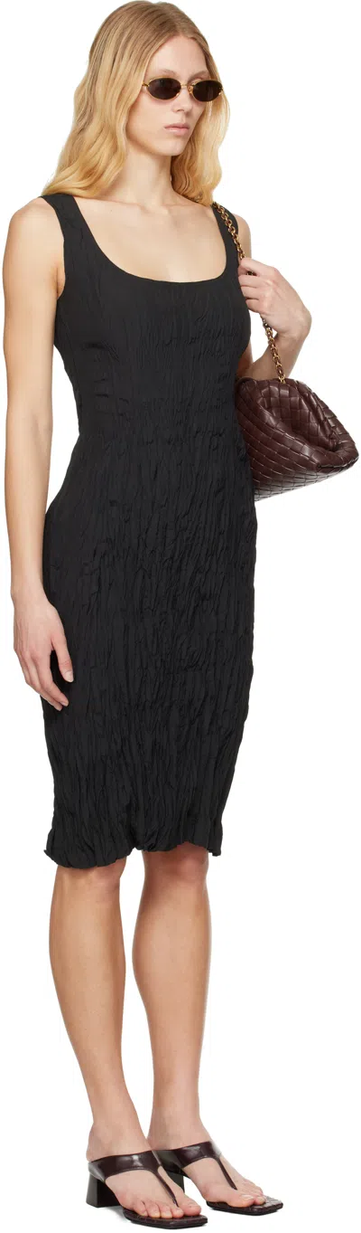 Bottega Veneta Black Crinkled Midi Dress In 1000 Black