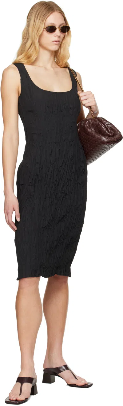 Bottega Veneta Black Crinkled Midi Dress In 1000 Black