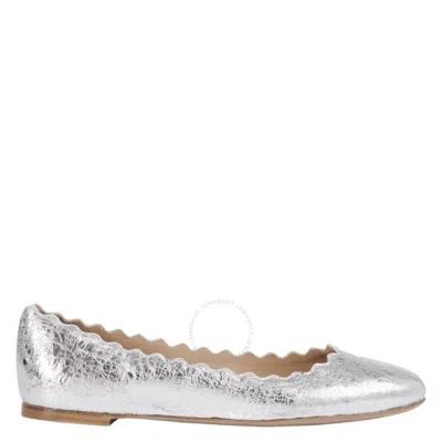 Chloé Lauren Metallic Crinkle Leather Ballet Flats In Silver