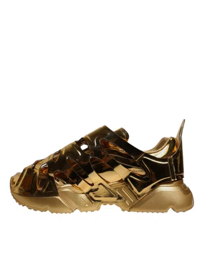 Pre-owned Dolce & Gabbana Gold Daymaster Leather Low Top Sneakers Men's Shoes ()