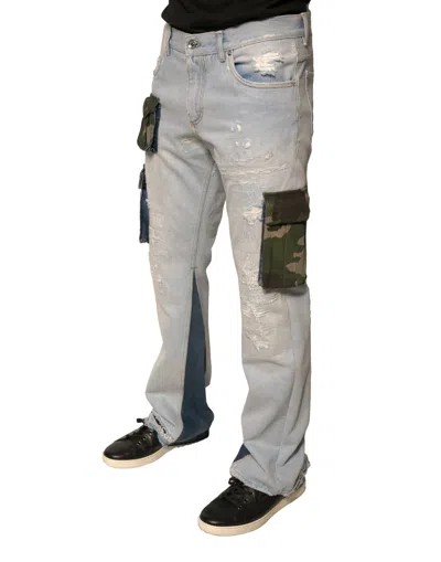 Dolce & Gabbana Light Blue Cotton Cargo Straight Denim Men's Jeans In Light Blue