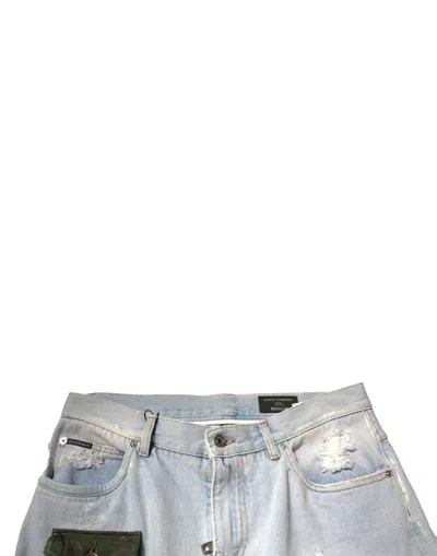 Dolce & Gabbana Light Blue Cotton Cargo Straight Denim Men's Jeans In Light Blue