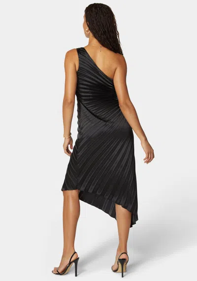 Bebe Pleated One Shoulder Gown In Black