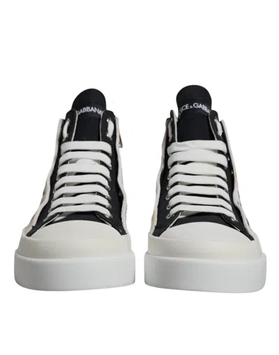 Pre-owned Dolce & Gabbana White Black Cotton High Top Sneakers Men's Shoes () In Black/white