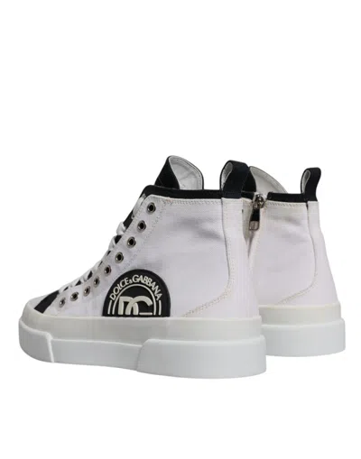 Pre-owned Dolce & Gabbana White Black Cotton High Top Sneakers Men's Shoes () In Black/white
