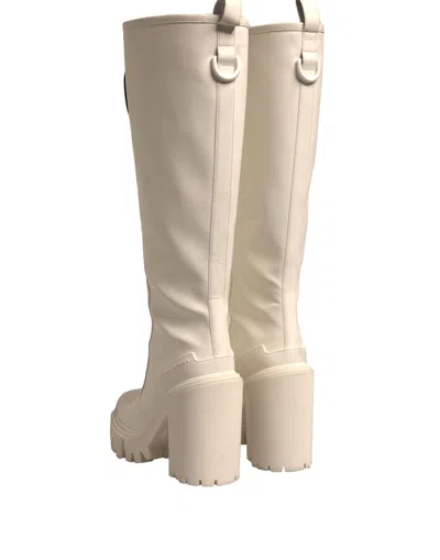 Dolce & Gabbana White Dg Logo Hi Trekking Plateau Biker Boots Women's Shoes In White
