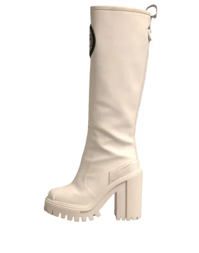Dolce & Gabbana White Dg Logo Hi Trekking Plateau Biker Boots Women's Shoes In White