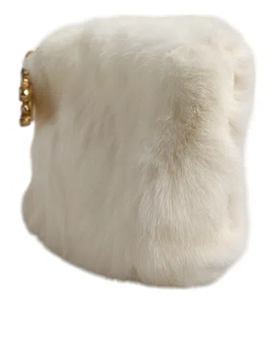 Dolce & Gabbana White Fur Handwomen's Clutch Purse Pouch Women's Bag In White