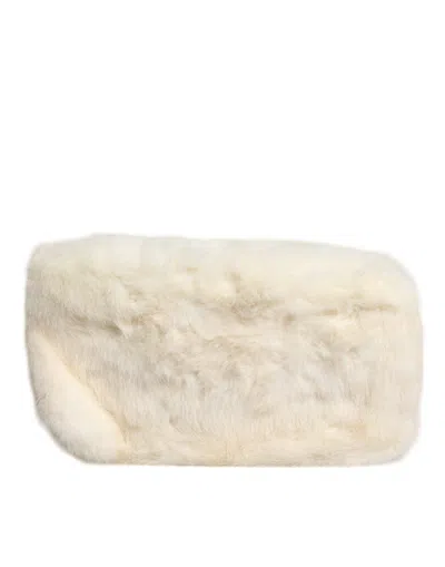 Dolce & Gabbana White Fur Handwomen's Clutch Purse Pouch Women's Bag In White