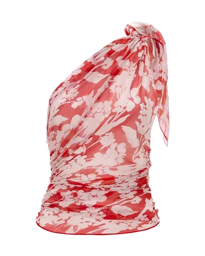 Victoria Beckham Womens Chilli Blush Asymmetric Draped Floral Silk Top In Red