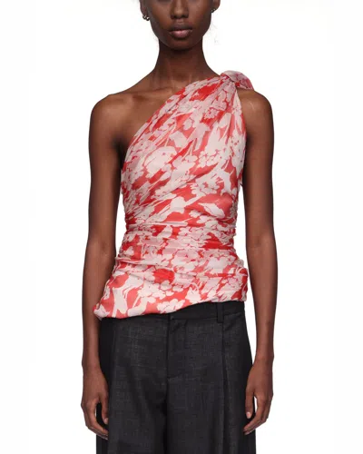 Victoria Beckham Womens Chilli Blush Asymmetric Draped Floral Silk Top In Red