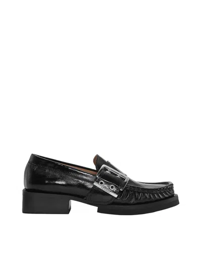 Ganni + Net Sustain Feminine Buckled Recycled Faux Patent-leather Loafers In Black