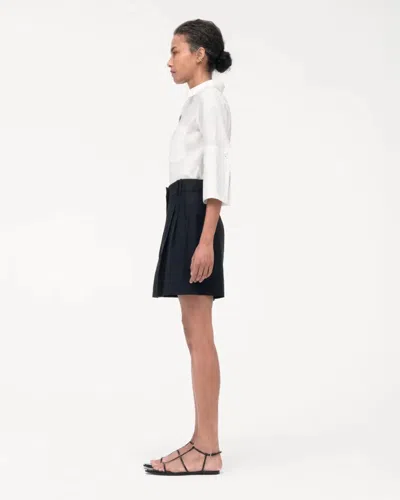 Another Tomorrow Pleated Front Linen Short In Black