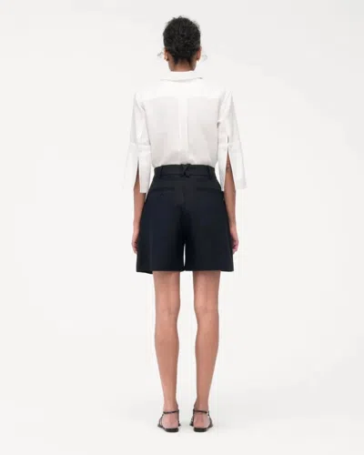 Another Tomorrow Pleated Front Linen Short In Black