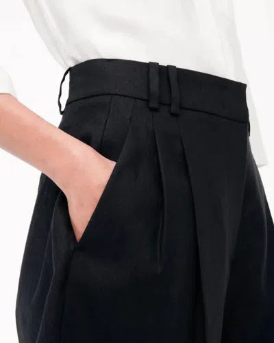 Another Tomorrow Pleated Front Linen Short In Black