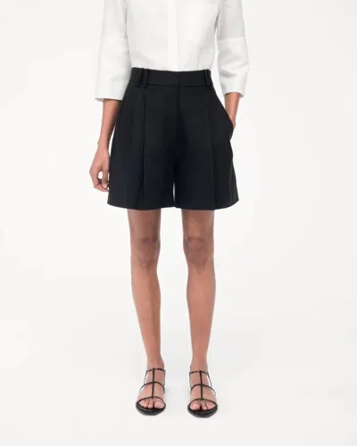 Another Tomorrow Pleated Front Linen Short In Black