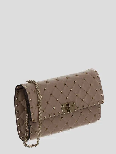 Valentino Rockstud Spike Calfskin Shoulder Bag In Brown